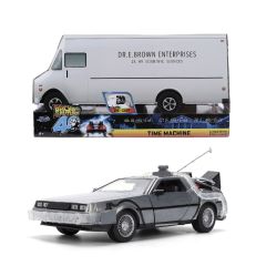 BTTF 40th Anniversary Time Machine w/ Dr. E. Brown Enterprises Truck pkg 1/24