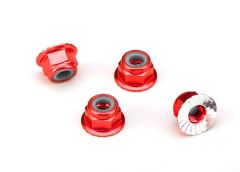 Wheel Nuts 4mm Alu Flanged Serrated Red 4pk
