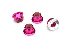 Wheel Nuts 4mm Alu Flanged Serrated Pink 4pk